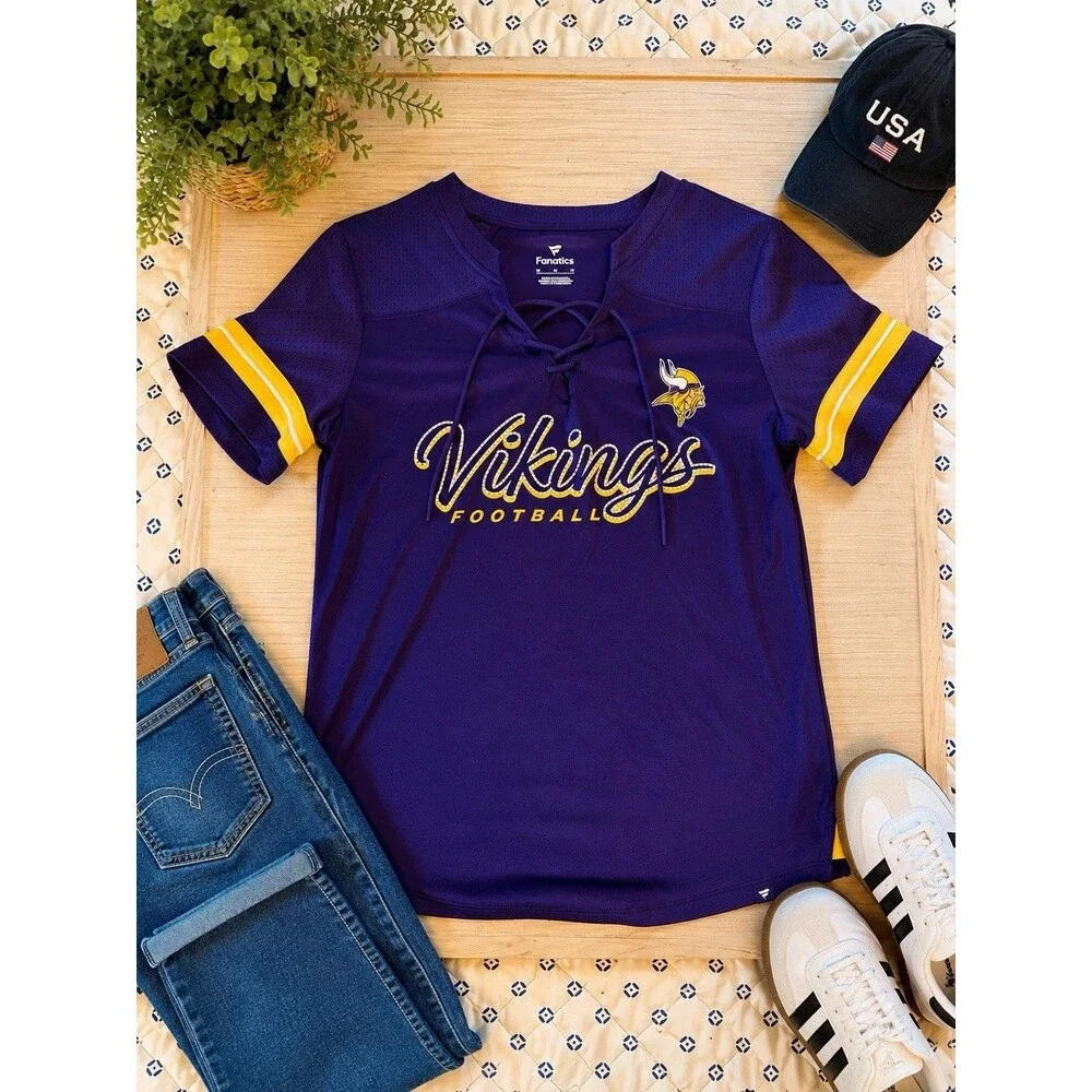 Fanatics Minnesota Vikings Lace Up Jersey Shirt Women’s Medium Purple NFL - Picture 1 of 4